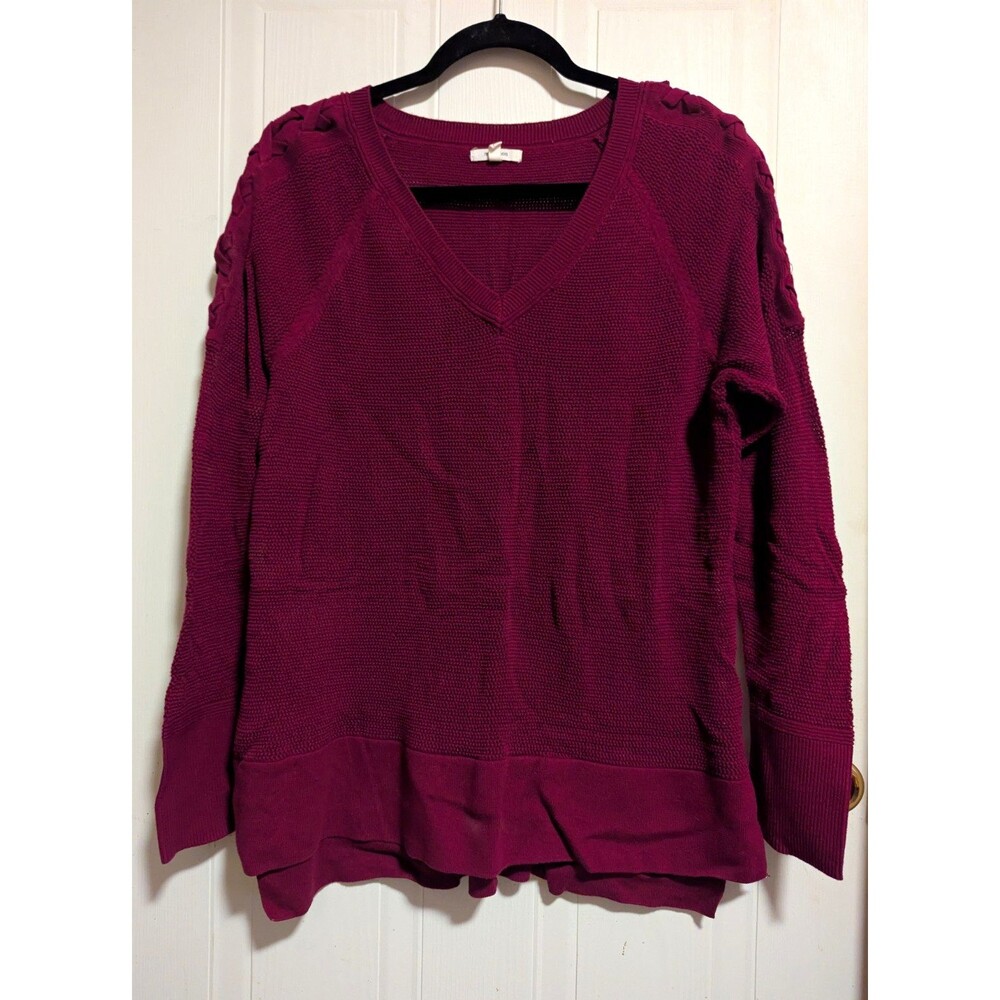 Maurices Women XL Burgundy Solid Knit V-Neck Long Sleeve Raglan Pullover Sweater